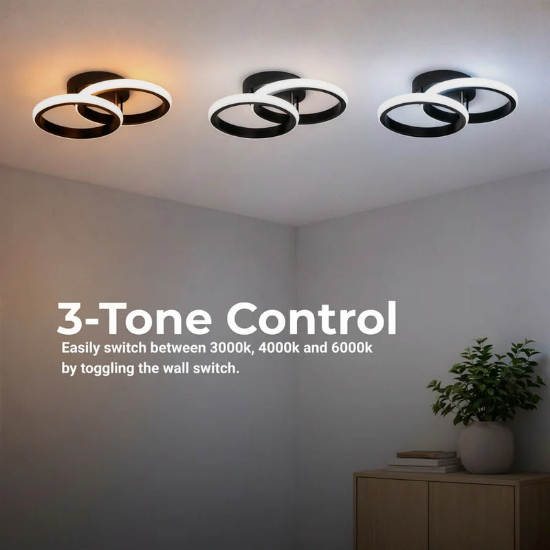Lustra LED VERTEX CIRCULA 21W, 2 Cercuri, Rame Metalice, lLumina Rece/Calda/Neutra 3000K/4000K/6000K, Negru, Metal-8