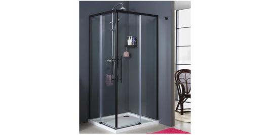Cabina de dus patrata din sticla securizata 5 mm si aluminiu negru mat, 90 x 90 cm, GLADYS