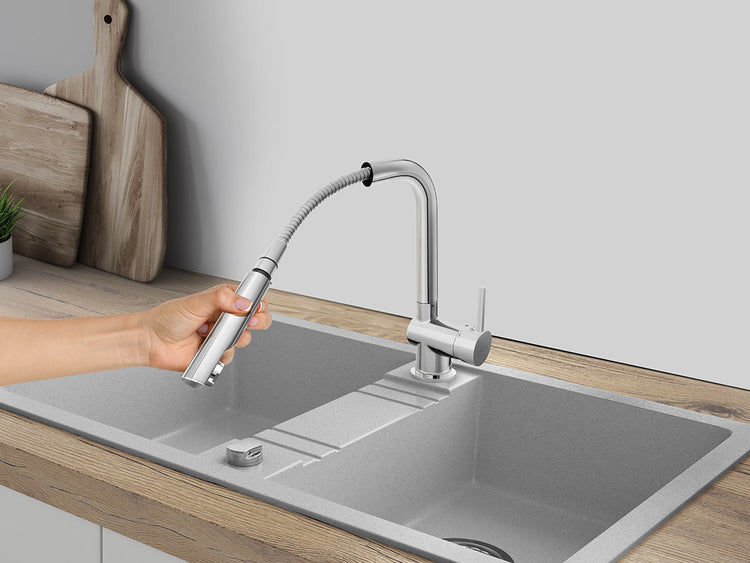 Chiuveta cu Doua Cuve, 78x48 cm, Gri + Baterie Flexibila Cadou