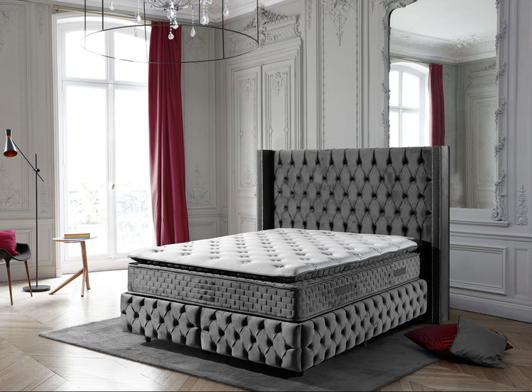 Pat Setter, 160x200 cm, gri, cu saltea si somiera metalica rabatabila