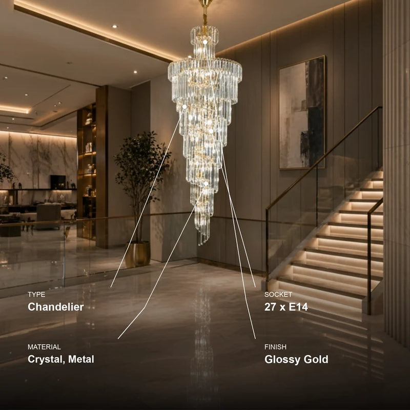 Candelabru Cristal BELLARIVA 27xE14, D60 cm, Auriu, Metal si Cristal-7