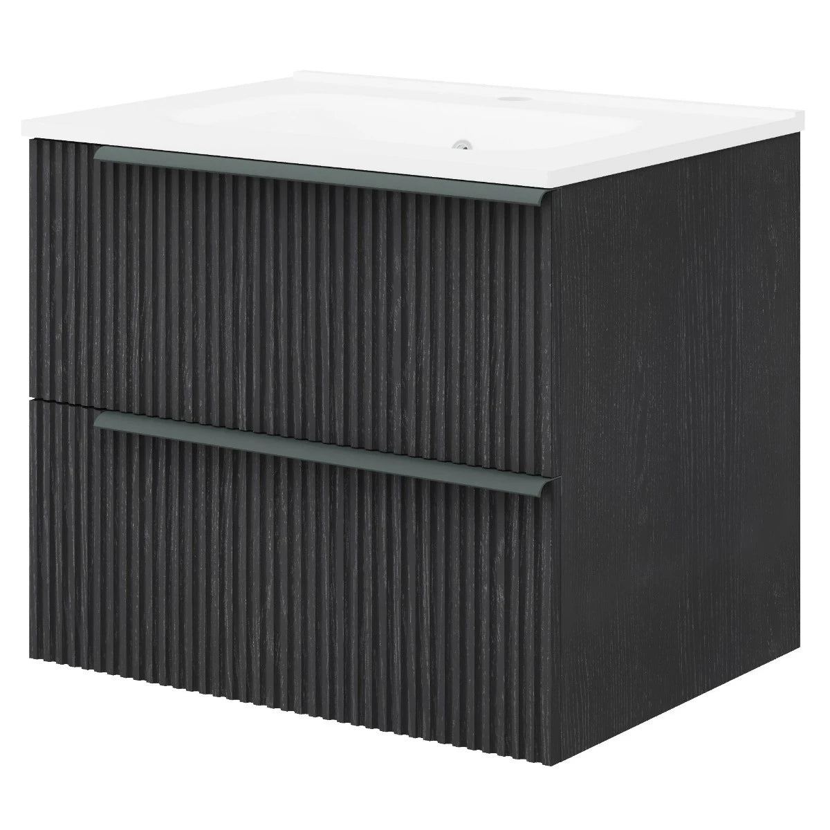 Masca baie + lavoar Savini Due Sidney 60, cu sertare, negru, suspendat, 61.5 x 46.5 x 53 cm