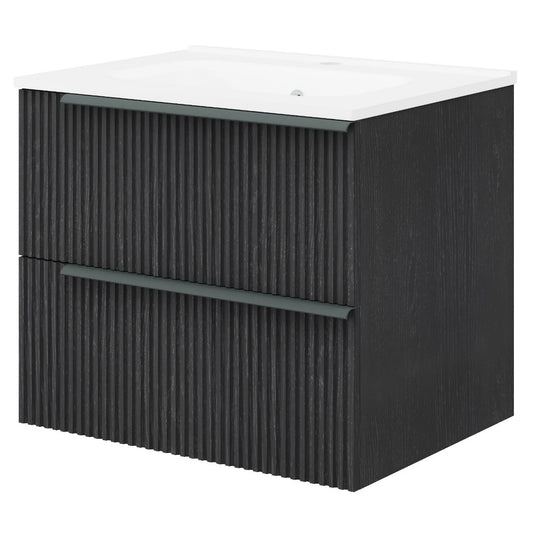 Masca baie + lavoar Savini Due Sidney 60, cu sertare, negru, suspendat, 61.5 x 46.5 x 53 cm