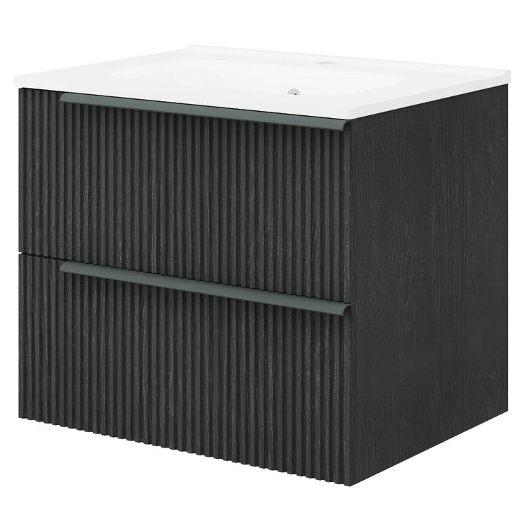 Masca baie + lavoar Savini Due Sidney 60, cu sertare, negru, suspendat, 61.5 x 46.5 x 53 cm