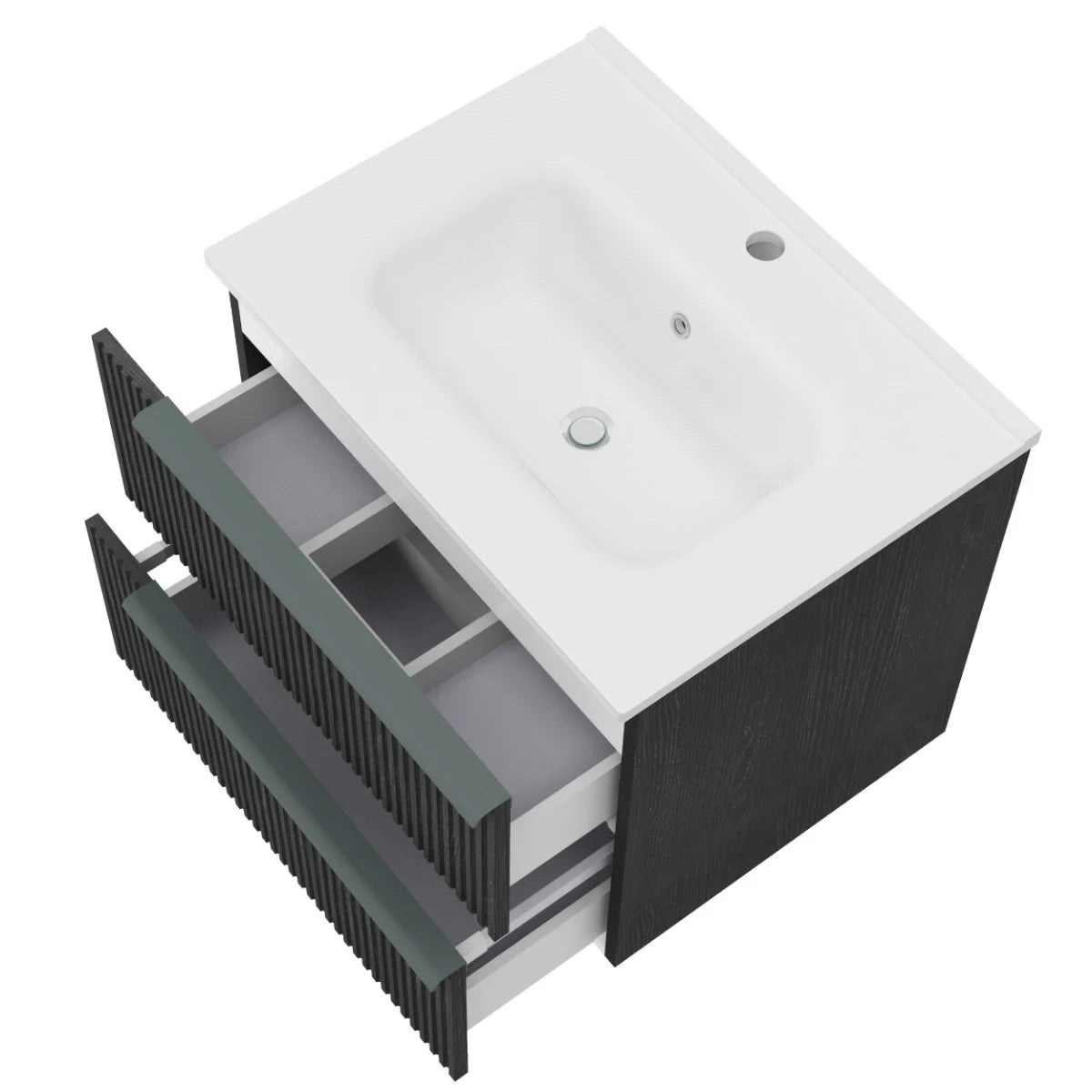 Masca baie + lavoar Savini Due Sidney 60, cu sertare, negru, suspendat, 61.5 x 46.5 x 53 cm