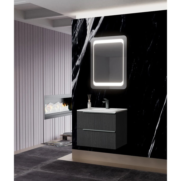 Masca baie + lavoar Savini Due Sidney 60, cu sertare, negru, suspendat, 61.5 x 46.5 x 53 cm