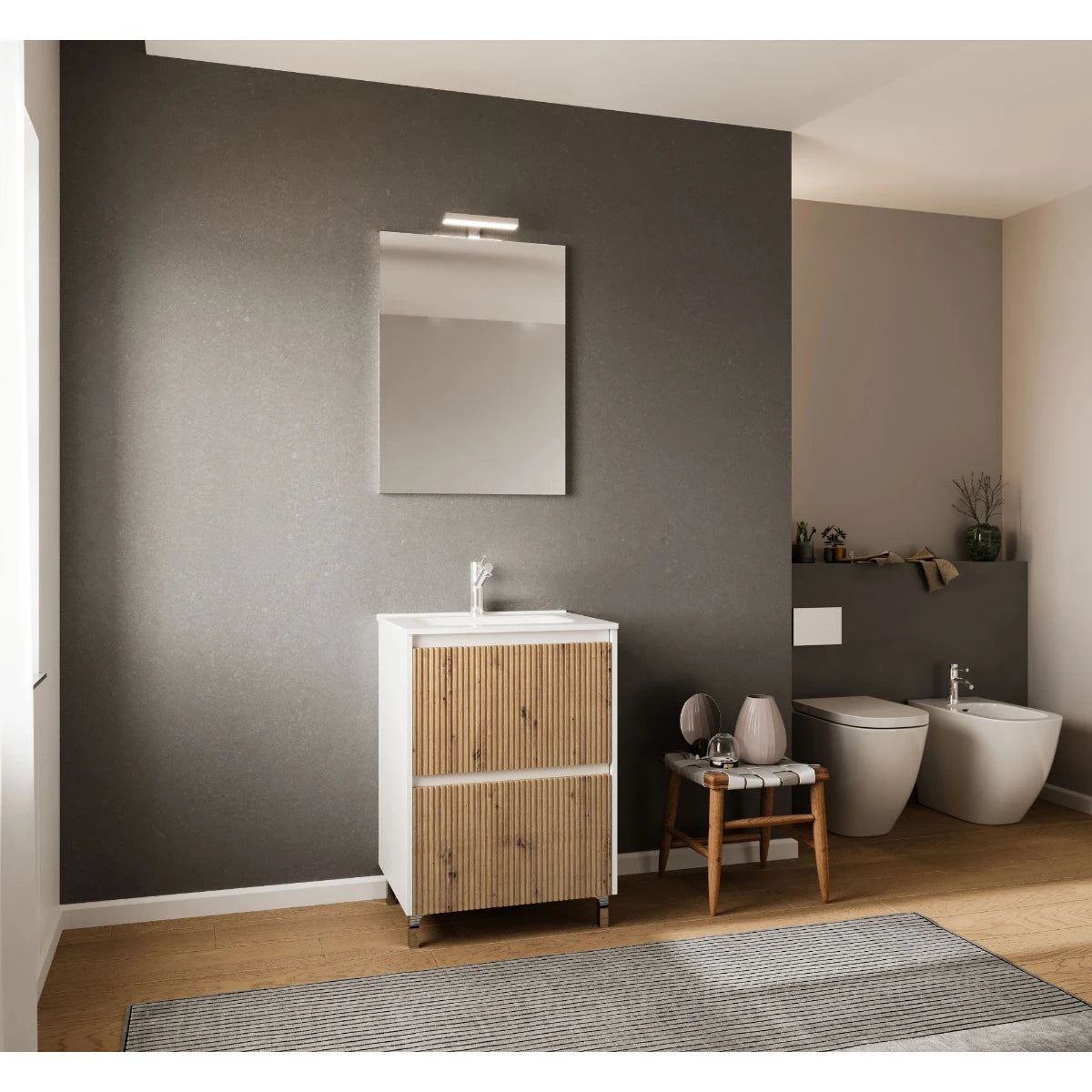 Creta 60 - Set mobilier savini due alb/stejar