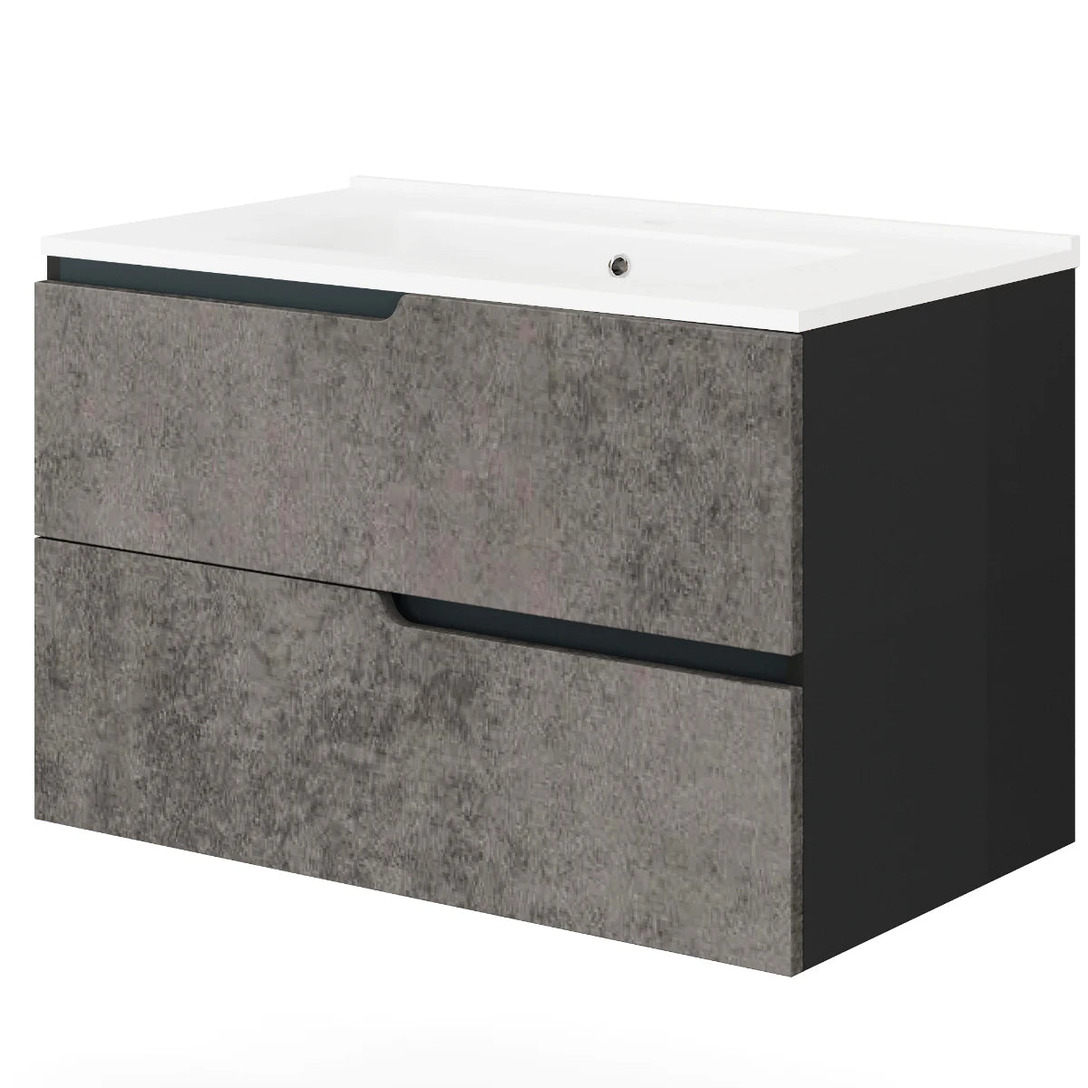 Masca baie + lavoar Savini Due Winter, cu sertare, negru mat + gri, suspendat, 60 x 46 x 51 cm