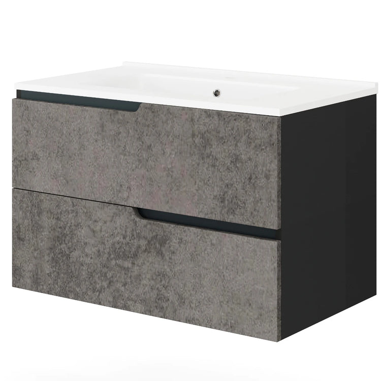 Masca baie + lavoar Savini Due Winter, cu sertare, negru mat + gri, suspendat, 60 x 46 x 51 cm
