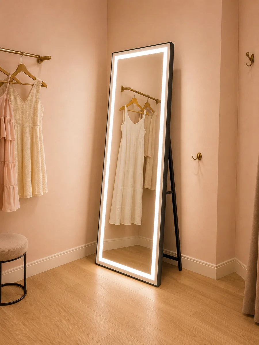 Oglinda LED Rectangulara, Rama Neagra, 50x160cm, Dimabila, Lumina Rece/Calda/Neutra, Dressing Couture-1