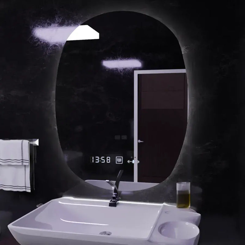 Oglinda LED Ovala, 60x80cm, Ranya Senzor MotionGlow Marcello, Sistem Dezaburire, Ceas & Termometru, Dimabila-3
