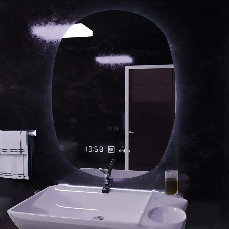 Oglinda LED Ovala, 60x80cm, Ranya Senzor MotionGlow Marcello, Sistem Dezaburire, Ceas & Termometru, Dimabila-2