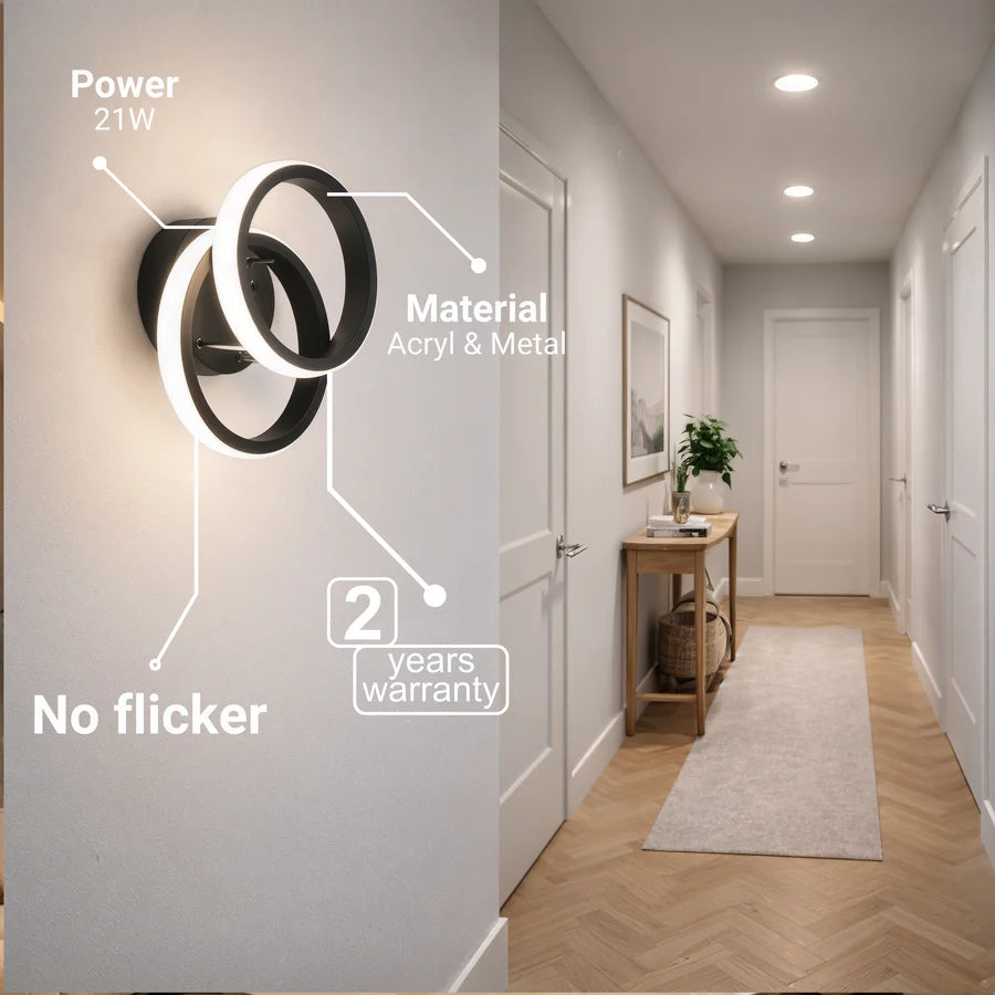 Lustra LED VERTEX CIRCULA 21W, 2 Cercuri, Rame Metalice, lLumina Rece/Calda/Neutra 3000K/4000K/6000K, Negru, Metal-2
