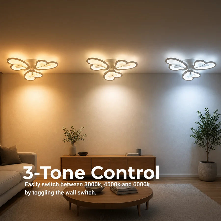 Lustra LED cu telecomanda BLOSSOM 40W, 3 Petale, lumina Rece/Calda/Neutra, Dimabila, Alb-2