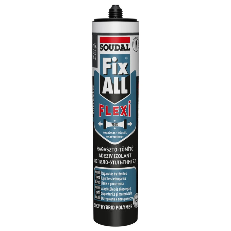 Adeziv / izolant de montaj pentru constructii, Fix All Flexi Soudal, aplicare cu pistol, interior / exterior, gri antracit, 290 ml