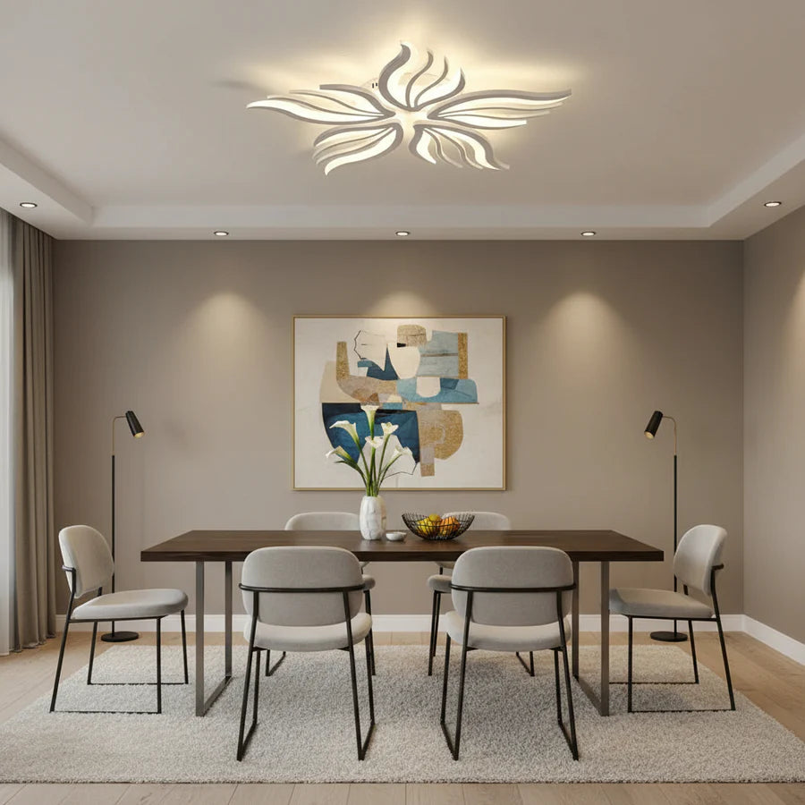 Lustra LED cu telecomanda SAKURA 62W, 5 Petale, lumina Rece/Calda/Neutra, Dimabila, Alb