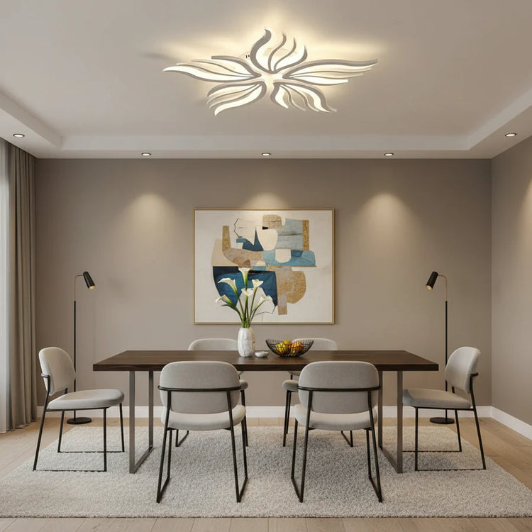 Lustra LED cu telecomanda SAKURA 62W, 5 Petale, lumina Rece/Calda/Neutra, Dimabila, Alb