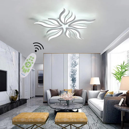 Lustra LED cu telecomanda SAKURA 62W, 5 Petale, lumina Rece/Calda/Neutra, Dimabila, Alb
