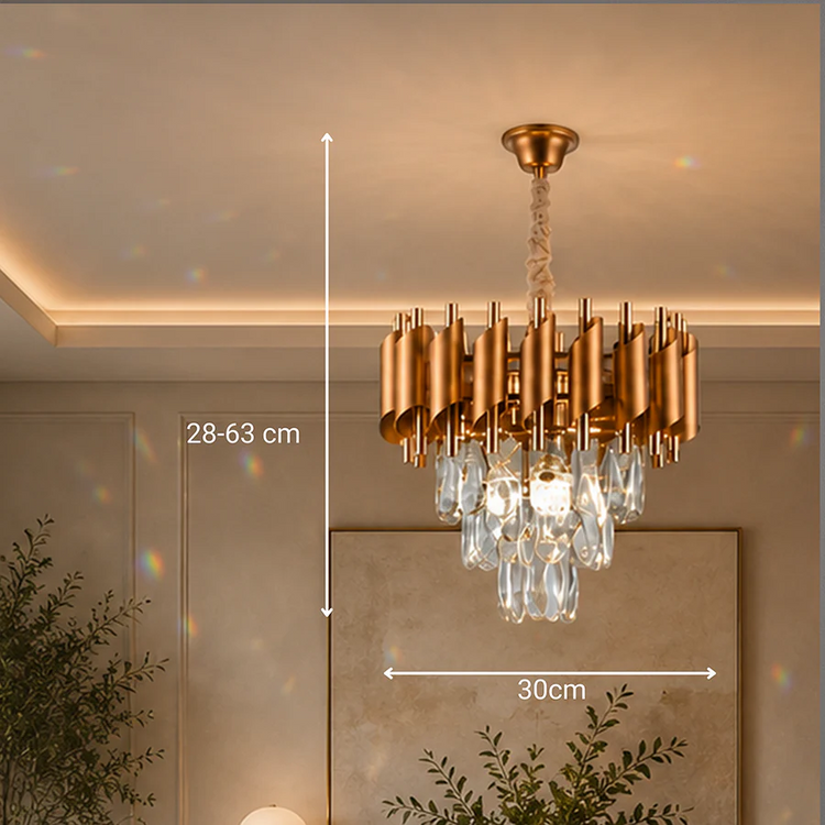 Candelabru Cristal VERSAILLES Petito 3xE14, Diametru 30cm, Auriu, Inaltime Reglabila, Metal si Cristal