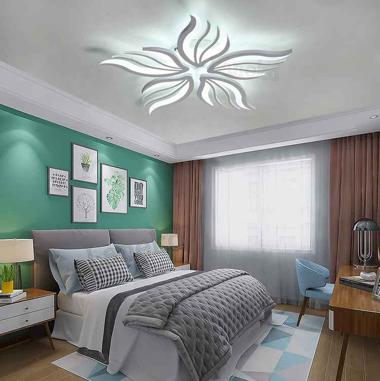 Lustra LED cu telecomanda SAKURA 62W, 5 Petale, lumina Rece/Calda/Neutra, Dimabila, Alb