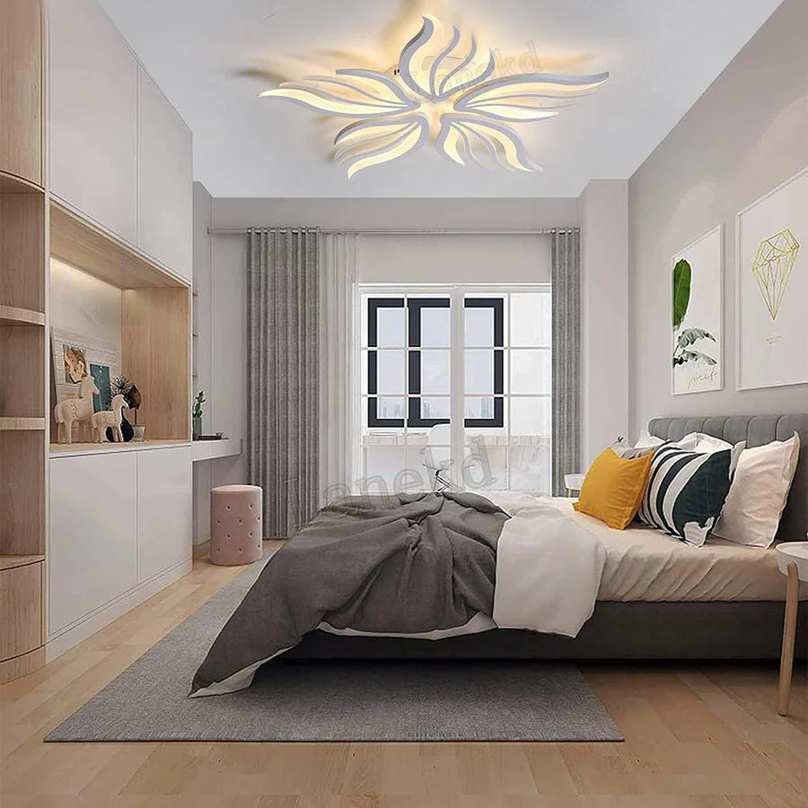 Lustra LED cu telecomanda SAKURA 62W, 5 Petale, lumina Rece/Calda/Neutra, Dimabila, Alb