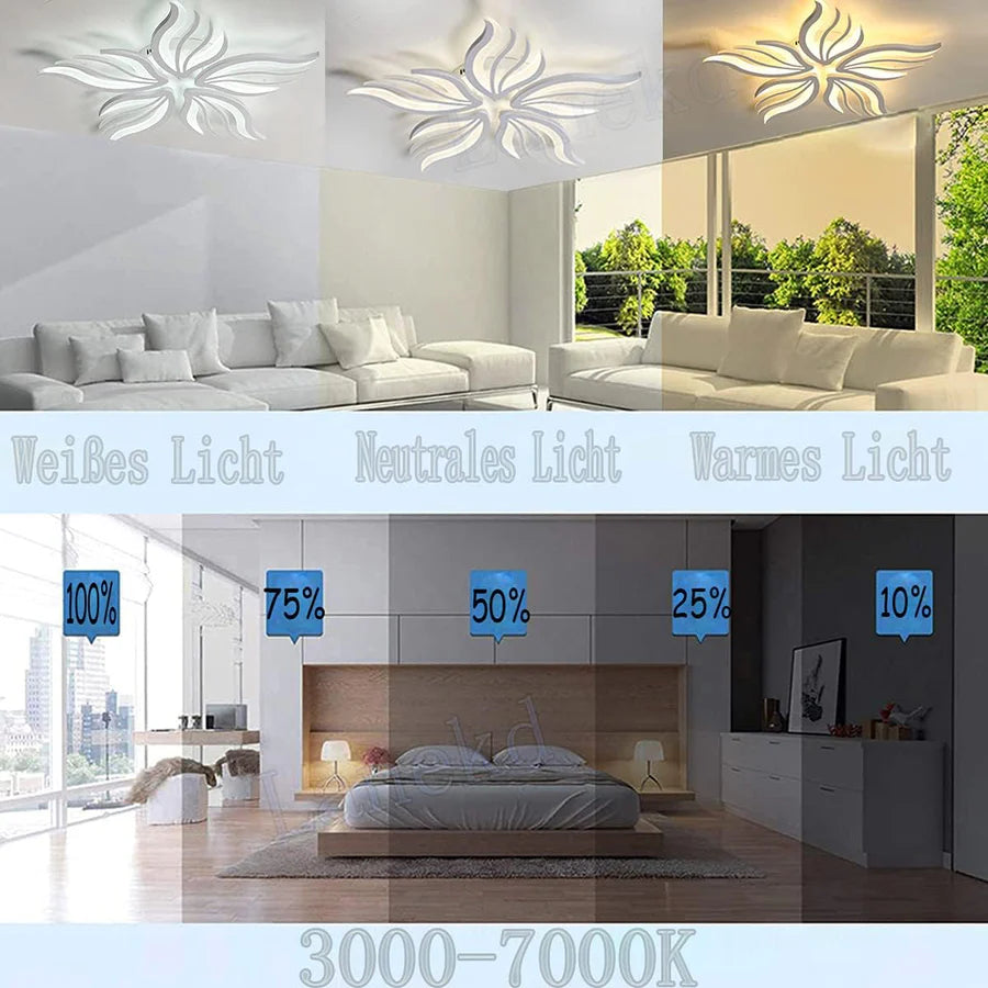 Lustra LED cu telecomanda SAKURA 62W, 5 Petale, lumina Rece/Calda/Neutra, Dimabila, Alb