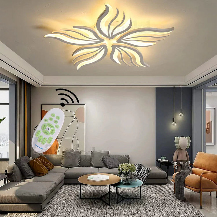 Lustra LED cu telecomanda SAKURA 62W, 5 Petale, lumina Rece/Calda/Neutra, Dimabila, Alb