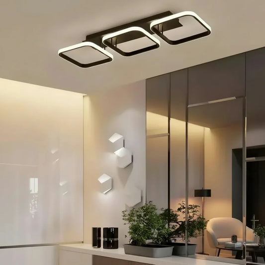 Lustra LED VERTEX 34W, 3 Patrate, Liniara, lumina Rece/Calda/Neutra, Neagra
