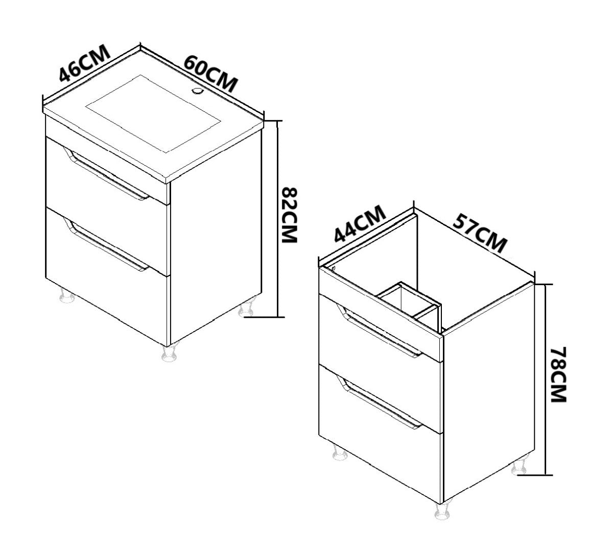 Bază MDf și lavoar, seria 756, 60cm, sertare, Alb/Antracit