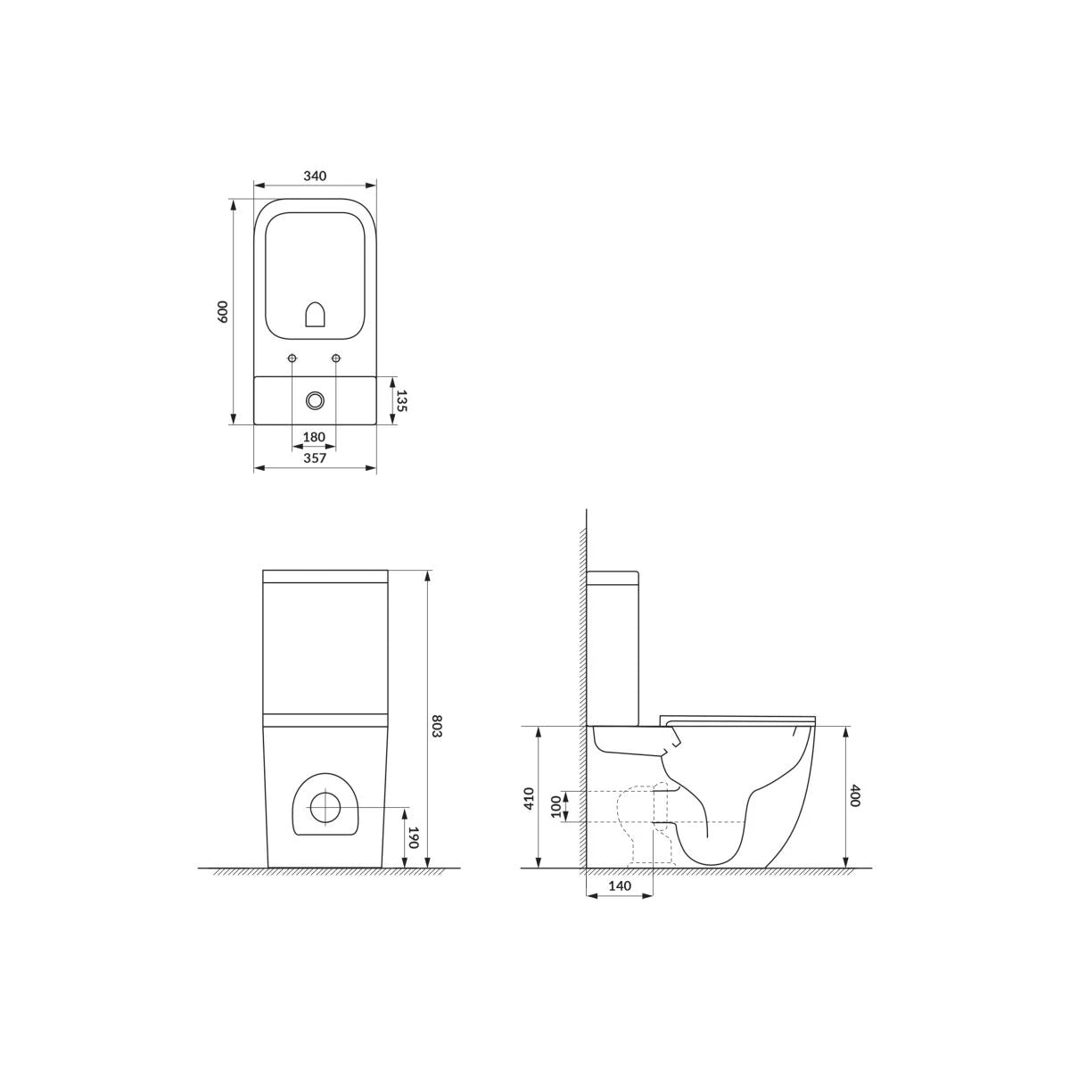 Set WC Cersanit Compact Remo 930 Patrat + Capac Soft Close K3029-001, Scurgere Laterala-3