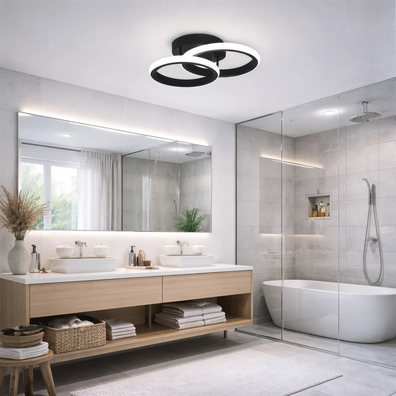Lustra LED VERTEX CIRCULA 21W, 2 Cercuri, Rame Metalice, lLumina Rece/Calda/Neutra 3000K/4000K/6000K, Negru, Metal-1