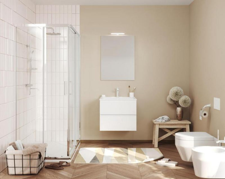 Mobilier baie, Savini, Easy, suspendat, cu lavoar, pal, alb lucios, 61.5x46.5x53cm