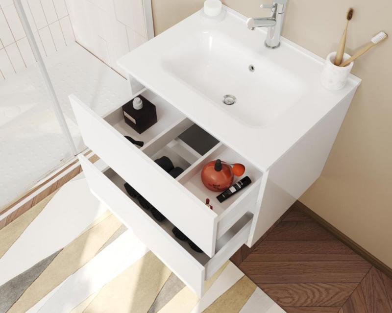 Mobilier baie, Savini, Easy, suspendat, cu lavoar, pal, alb lucios, 61.5x46.5x53cm-3