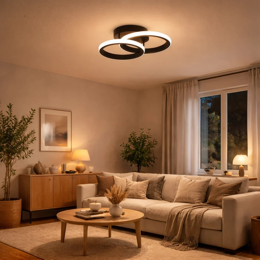 Lustra LED VERTEX CIRCULA 21W, 2 Cercuri, Rame Metalice, lLumina Rece/Calda/Neutra 3000K/4000K/6000K, Negru, Metal-3