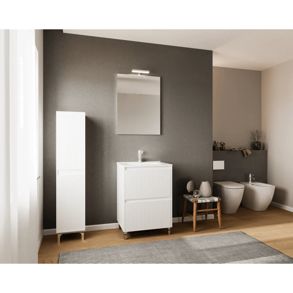Set mobilier baie Savini Due Parma, oglinda + baza, PAL/MDF, alb, 80 cm