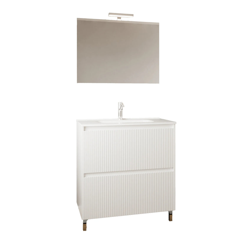 Set mobilier baie Savini Due Parma, oglinda + baza, PAL/MDF, alb, 80 cm-3