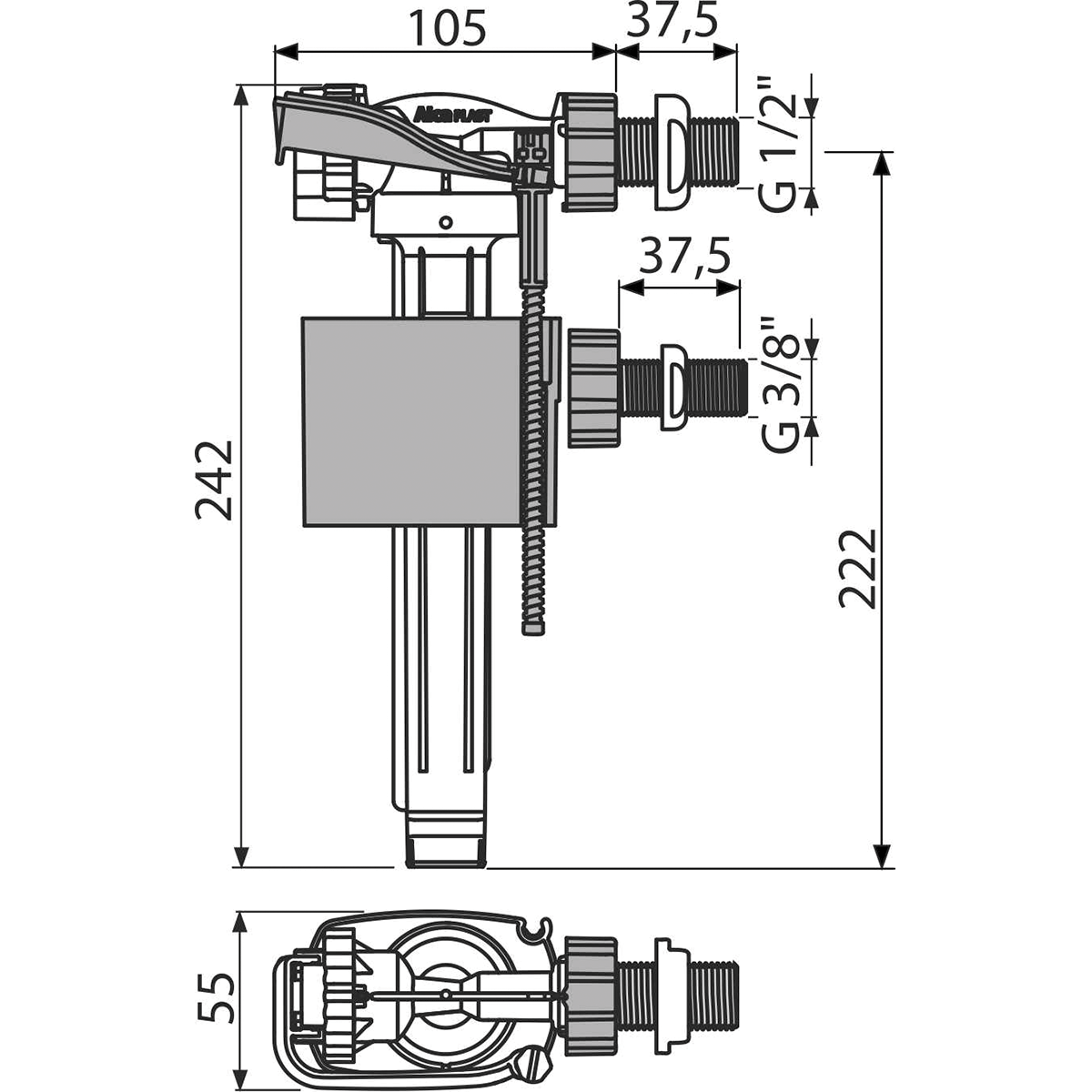 Flotor WC cu filete de alamă G 1/2" și G 3/8"-2