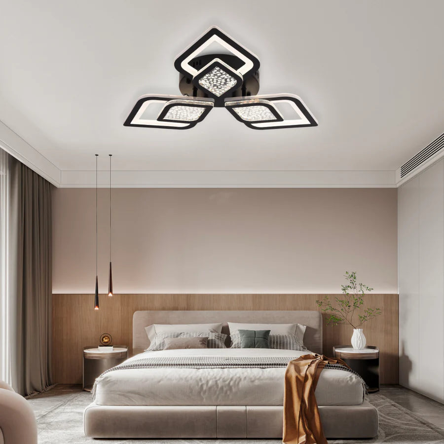 Lustra LED cu telecomanda Lorenzo, 67W, 3 Petale, lumina Rece/Calda/Neutra, Dimabila, Negru