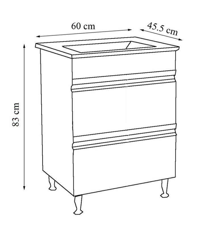 Mobilier Baie MDF și lavoar granit, Seria 486, Sertare, 60cm, Alb