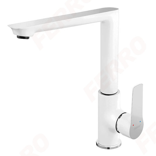 Adore White -Baterie stativa bucatarie cu pipa inalta, pivotanta, alb/crom