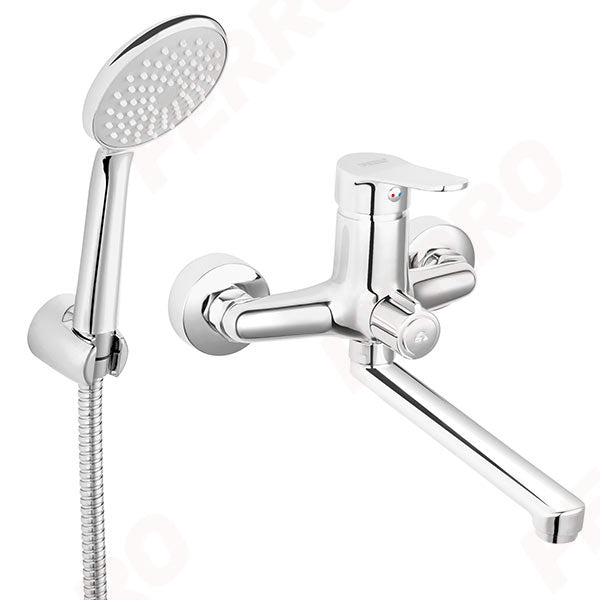 Isso - Baterie perete cada-dus cu pipa mobila, 19,2 cm, crom BIS33A-1