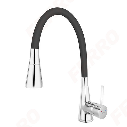 Zumba II - Baterie stativa bucatarie cu pipa flexibila, crom/negru