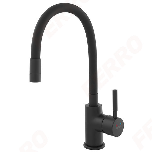 Zumba Nero - Baterie stativa bucatarie cu pipa flexibila, negru, BZA4BLB-1