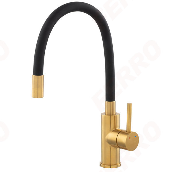 Zumba Inox - Baterie stativa bucatarie cu pipa flexibila, auriu periat/negru BZA4BSSG-3