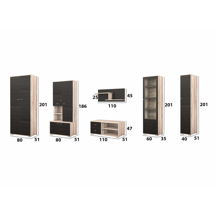 Bibliotecă living Gabriela, 370 cm, Wenge Sonoma