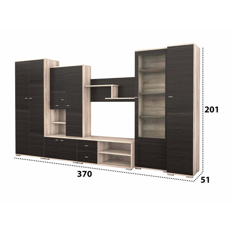 Bibliotecă living Gabriela, 370 cm, Wenge Sonoma
