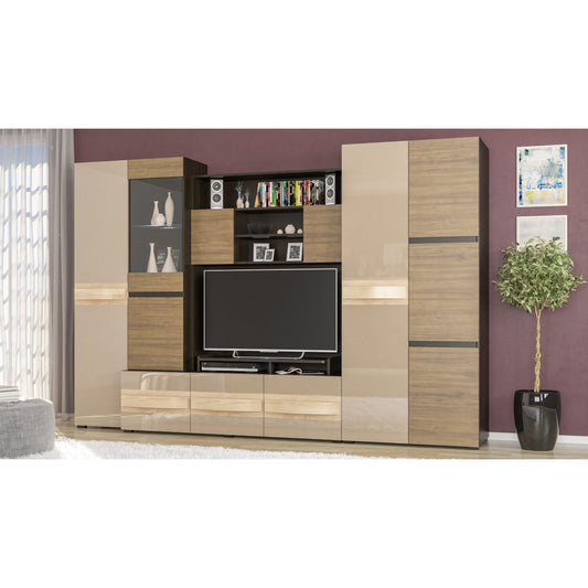 Bibliotecă living Glamour, 300 cm, Wenge/Cappuccino