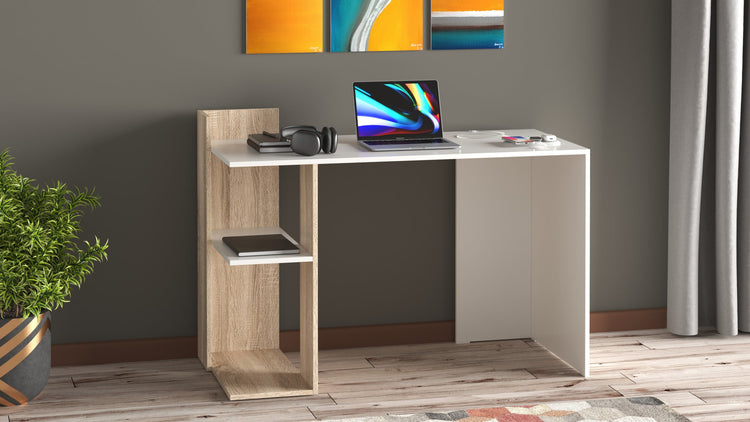 Birou Coral, alb / sonoma, pal, 122x56x75 cm