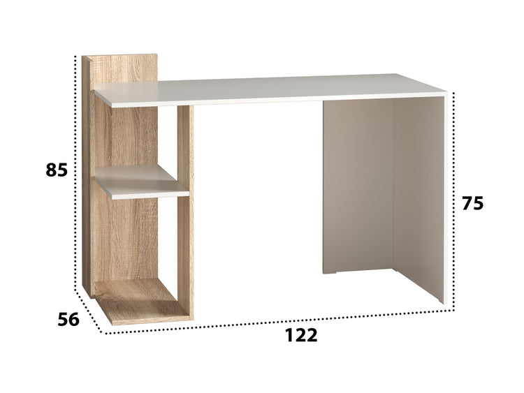 Birou Coral, alb / sonoma, pal, 122x56x75 cm