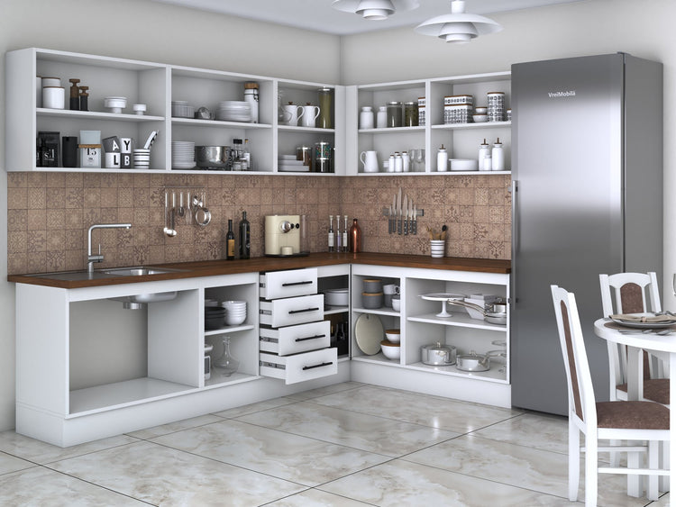 Bucatarie de colt Alfa, Cu vitrina, Blat termic